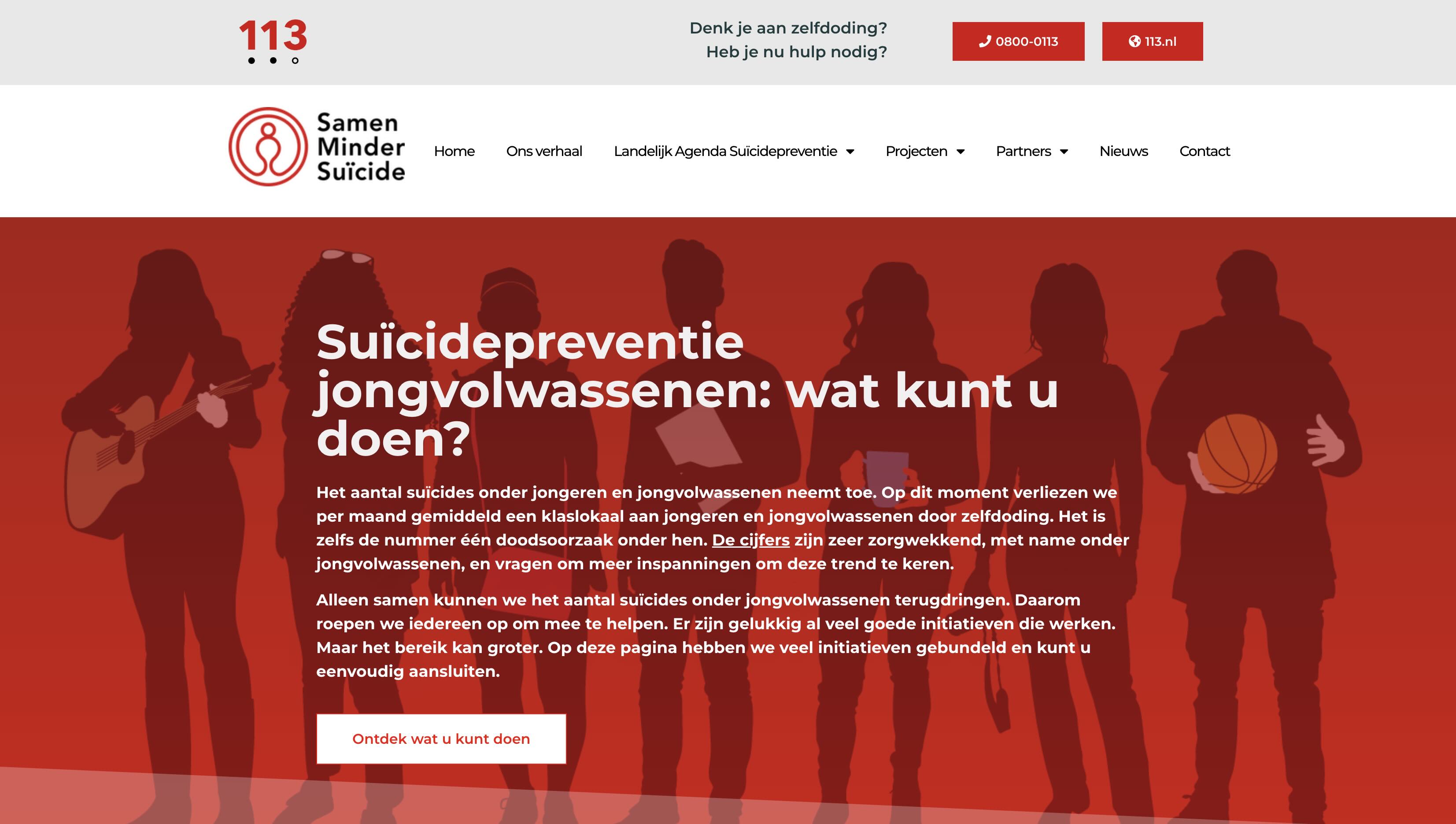 Afbeelding homepage www.samenmindersuicide.nl/jongvolwassenen