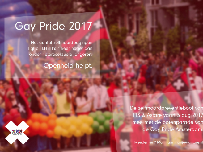 113 Zelfmoordpreventie neemt deel aan Amsterdam Gay Pride 2017